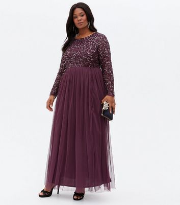 Dark Purple Chiffon Sequin Maxi Dress ...